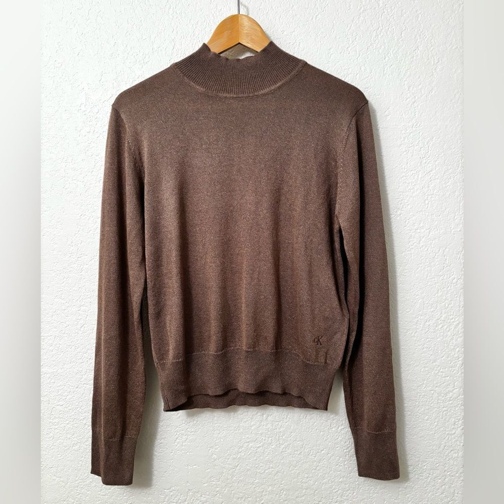 Calvin Klein Mock Neck Sweater Women’s Medium Brown Gold